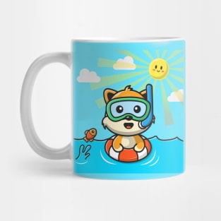 Cute Cat Snorkeling With Swimming Tires Mug